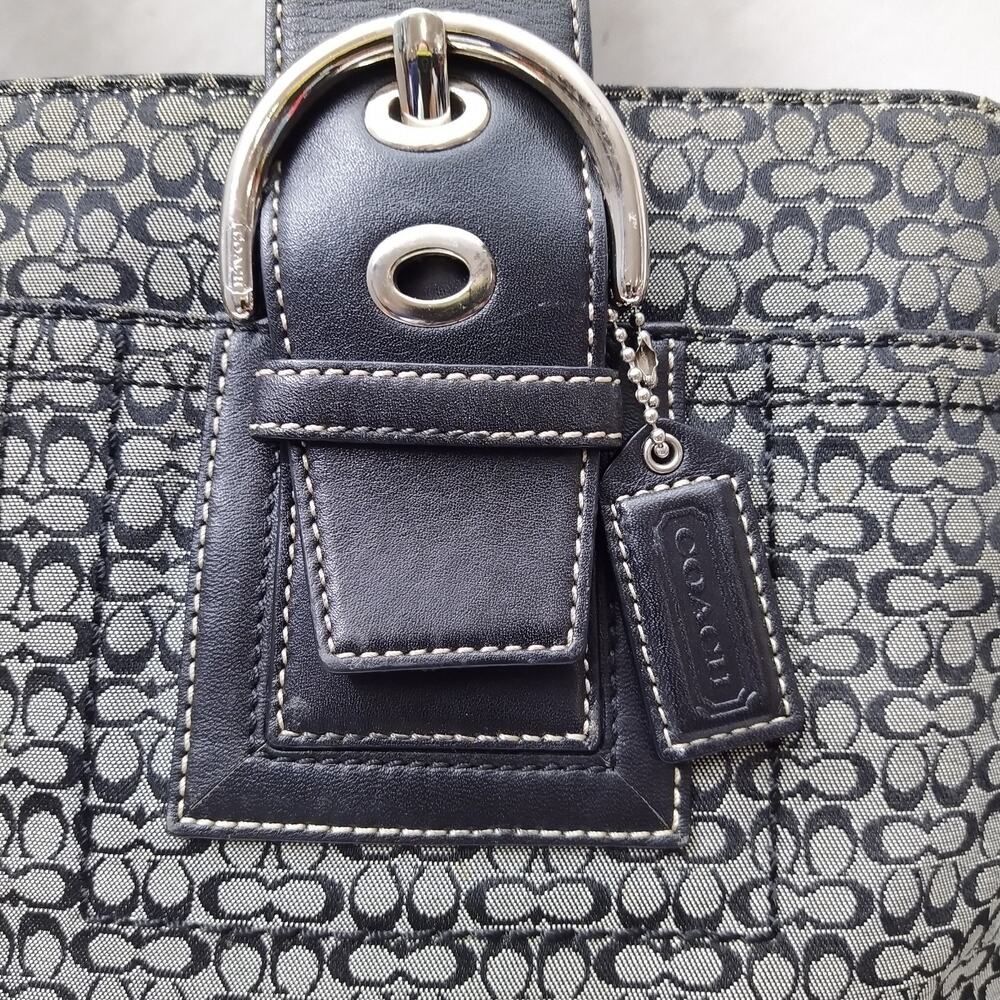 Coach Signature Black Canvas Leather Trim Double Handles Tote Bag - Picture 6 of 16